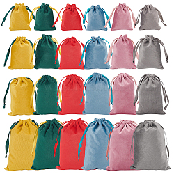 BENECREAT 24Pcs 24 Styles Velvet Bags Drawstring Jewelry Pouches, Candy Pouches, for Wedding Birthday Party, Rectangle, Mixed Color, 90~200x70~140x2mm, 1pc/style