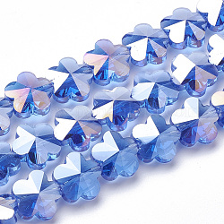 Galvanisierte Glasperlen, ab Farbe plattiert, facettiert, Pflaumenblüte, königsblau, 13x13.5x8.5 mm, Bohrung: 1 mm