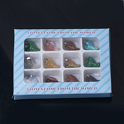Pendentifs en pierres gemmes, avec fermoirs en laiton, pierre mixte, ange, couleur mixte, 22~25x14~16x7mm, Trou: 5x3mm, 12 pcs / boîte