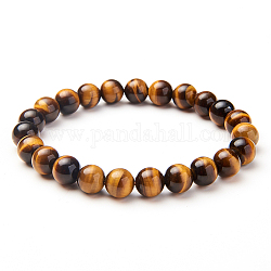 Oeil de tigre naturel perles rondes étirent bracelets, Avec des perles de rechange, Fil élastique en fibre et fer à repasser, 50~52mm