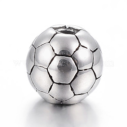 Abalorios de 304 acero inoxidable, fútbol/balón de fútbol/ronda, plata antigua, 8x7mm, agujero: 2 mm