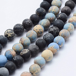 Natural Imperial Jasper Beads Strands, Dyed, Frosted, Round, Mixed Color, 8mm, Hole: 1mm, about 51pcs/strand, 15.3 inch(39cm)