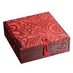 Boîtes à bijoux chinoiserie brodés de soie avec des boîtes de bijoux de velours pour les cadeaux emballage, rectangle, rouge, 196x196x68mm