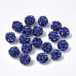 Perles de boule pavé disco , Perles en strass pavé d'argile polymère, ronde, la moitié foré, saphir, pp15 (2.1~2.2mm), 6 rangs de strass, 4.5mm, demi-trou: 1.2 mm