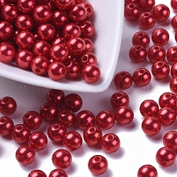 Perline acrilico perla imitato, tinto, tondo, rosso, 8x7.5mm, Foro: 2 mm, circa 1900pcs/libbra