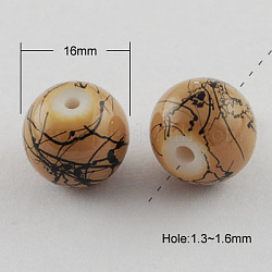 Drawbench Glass Bead Strands, Round, Camel, 16mm, Hole: 1.3~1.6mm, about 50pcs/strand, 31.4inch