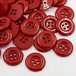 Bottoni della camicia acrilico, bottoni da cucire plastcio per costume design, 4-foro, tinto, rotondo e piatto, rosso scuro, 18x2.5mm, Foro: 1 mm
