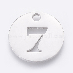 Pendentifs en 304 acier inoxydable, découper, creux, plat et circulaire avec numéro, couleur inoxydable, num. 7, 19x1.5mm, Trou: 2.5mm