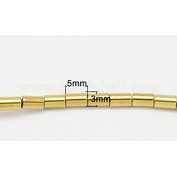No magnético hematites sintética abalorios hebras, Grado A, columna, oro chapado, tamaño: aproximamente 3 mm de diámetro, 5 mm de largo, agujero: 1 mm, aproximamente 81 pcs / cadena, 15.7