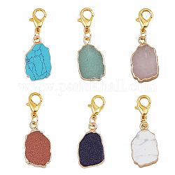 Gemstone Nuggets Pendant Decoration, with Alloy Lobster Claw Clasps, 33mm, 6 style, 1pc/style, 6pcs/set