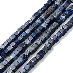 Chapelets de perles en lapis-lazuli naturel, cube, 4x4x4mm, Trou: 0.7mm, Environ 85 pcs/chapelet, 15.2 pouce (38.5 cm)