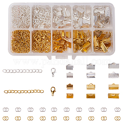 Kits de bijoux Sunnyclue DIY, avec emembouts de ruban de fer, rallonge de chaîne et anneaux de saut, Fermoirs mousquetons en alliage de zinc et boîte en plastique, or et argent, 13.5x7x3 cm, environ 440 pcs / boîte