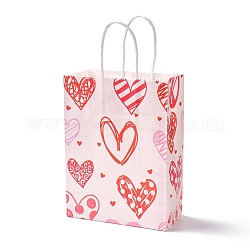 Sacs d'emballage en papier rectangle, avec une poignée, pour sacs-cadeaux et sacs à provisions, thème de la saint-valentin, colorées, 14.9x8.1x21 cm
