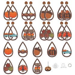 Sunnyclue 1 boîte de 8 paires de boucles d'oreilles de Thanksgiving en vrac, breloques en forme de larme en bois, boucles d'oreilles tendance en bois pour kits de fabrication de bijoux, débutants, fournitures de cadeaux artisanaux