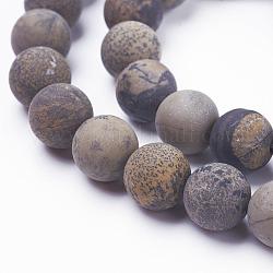 Chapelets de perles de jaspe dendritique naturelle, mat, ronde, 8mm, Trou: 1mm, Environ 48 pcs/chapelet, 15.3 pouce (39 cm)