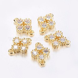 Long-Lasting Plated Brass Micro Pave Cubic Zirconia Links, Clear, Flower, Real 18K Gold Plated, 13.5x9.5x3mm, Hole: 1.5mm