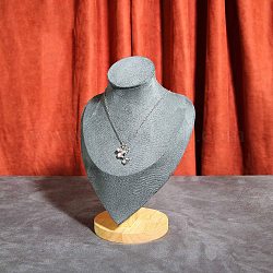 Expositores de collares con busto de terciopelo con base de madera, soporte de joyería para guardar collares, gris, 17x11.3x24.5 cm