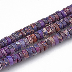 Brins de perles de jaspe impérial synthétiques, perles heishi, Plat rond / disque, violet, 4~5x2~2.5mm, Trou: 0.5mm, Environ 173 pcs/chapelet, 15.5 pouce