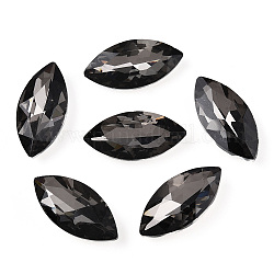 Cabujones de cristal con rhinestone, espalda plateada, facetados, ojo del caballo, diamante negro, 26.5x13x7mm