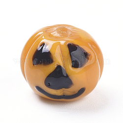 Perline di Halloween fatti a mano lampwork a mano, cartone animato zucca jack-o'-lantern, arancione scuro, 12x14.5x14.5mm, Foro: 1.5 mm