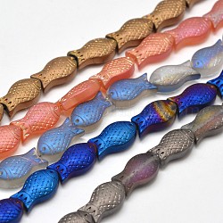 Gefrostet galvanisieren Glasfische Perlen Stränge, Mischfarbe, 15x8x5 mm, Bohrung: 1 mm, ca. 30 Stk. / Strang, 16 Zoll