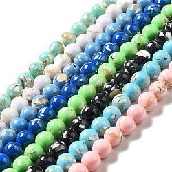 Synthetische türkis und Muschel Perlen Stränge montiert, gefärbt, Runde, Mischfarbe, 8~8.5 mm, Bohrung: 1.2 mm, ca. 49~50 Stk. / Strang, 15.83'' (40.2 cm)