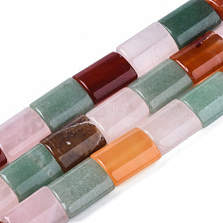 Aventurine verte naturelle & quartz rose & perles d'agate rouge, rectangle, 22~25x16~17x8~9mm, Trou: 1.2mm, Environ 18 pcs/chapelet, 15.75 pouce (40 cm)