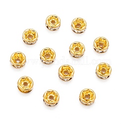 Perles séparateurs en laiton avec strass, Grade a, cristal, bride droite, rondelle, métal couleur or, 5x2.5mm, Trou: 1mm