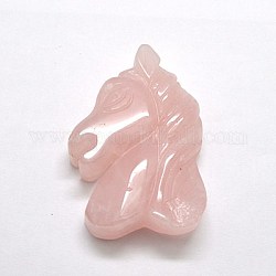 Natural Rose Quartz Pendants, Horse Head, Pink, 45x30x8mm, Hole: 2mm