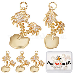 Beebeecraft 1 Box 6Pcs Coconut Tree Charms 18K Gold Plated Palm Tree Charms Micro Pave Clear Cubic Zirconia Pendants with Jump Rings for Jewelry Earring Bracelet Necklace Making