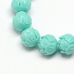 Lotus Flower Synthetic Coral Beads Strands, Dyed, Dark Turquoise, 6mm, Hole: 1mm, about 60pcs/strand, 14.56inch