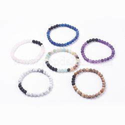 Frosted Natural Gemstone Stretch Bracelets, with Natural Lava Rock Beads, 2-1/8 inch(55mm), 6strands/set