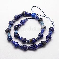 Brins de perles de gourou à 3 trou en lapis-lazuli naturel, pour la fabrication de bijoux bouddhiste, perles t-percées, teinte, bleu, 18mm, Trou: 2~3mm, 2 pièces / kit, 10, affecte / brin, 7.1 pouce