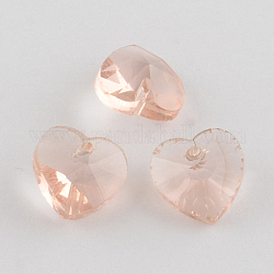 Corazón facetas colgantes de charm de cristal transparente, peachpuff, 10x10x5mm, agujero: 1 mm
