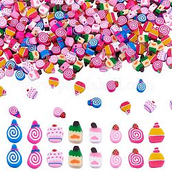 320pcs 8 styles de perles d'argile polymère faites à la main, nourriture, gâteau et bonbons et crème glacée, couleur mixte, 40 pièces / style