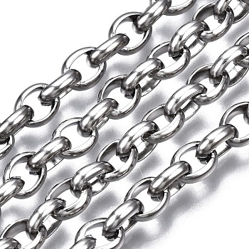 304 Stainless Steel Cable Chains, with Spool, Unwelded, Oval, Stainless Steel Color, 7.5x6x2.5mm, about 32.8 Feet(10m)/roll.