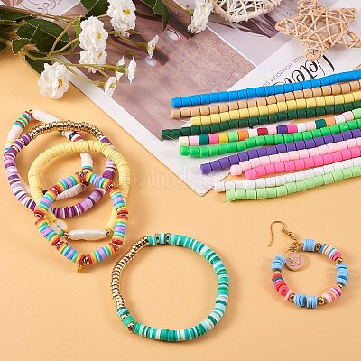 DIY Stretch Bracelet Making Kits, 11 Strands 11 Colors Polymer Clay Bead  Strands and Clear Elastic Crystal Thread, Mixed Color, 6.5x6mm, Hole:  1.2mm