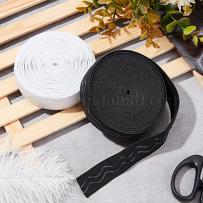 NBEADS 2 Rolls 6 Yards/Roll White Black Elastic Bands Spool, 25mm Flat with  Wave Pattern Non-Slip Silicone Elastic Gripper Bands Stretch Elastic Bands