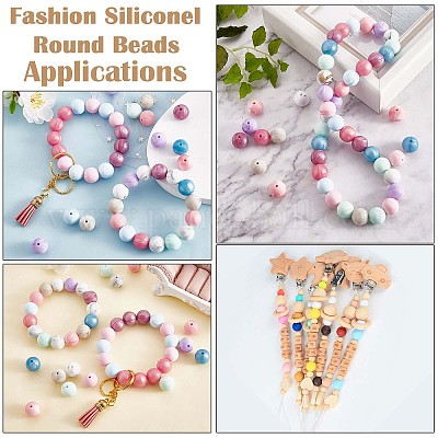 15 mm. Silicone Beads for Keychain Making Kit 100 pcs