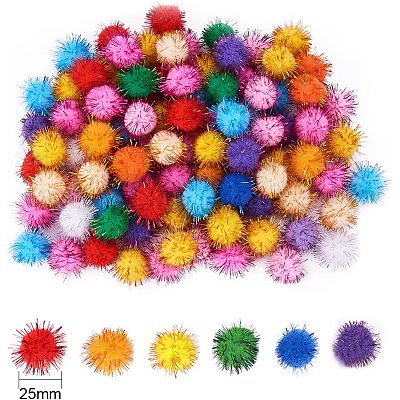 LOVIVER Set of 21 Assorted Pompoms Multicolor Arts and Crafts Fuzzy Pom Poms Glitter Sparkle Balls Diameter 35mm for Cat Gogs 