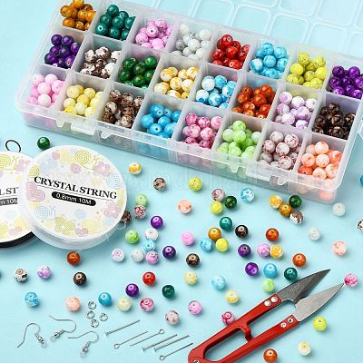 DIY Glass Beads Jewelry Set Making Kit, Including Round Drawbench & Spray  Painted & Baking Painted Glass Beads, Brass Earring Hooks & Jump Rings,  Iron