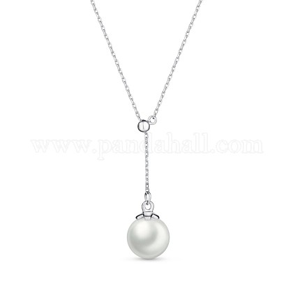 TINYSAND 925 Sterling Silver White Round Pearl Pendant Necklaces TS-N311-S-1