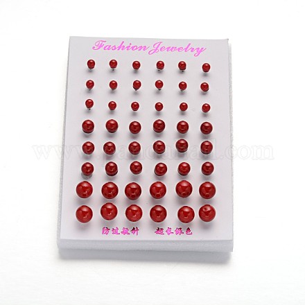 Orecchini di perle in acrilico rotondo palla imitazione EJEW-F0089-11B-1