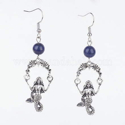 Natural Lapis Lazuli Dangle Earrings EJEW-JE02590-02-1