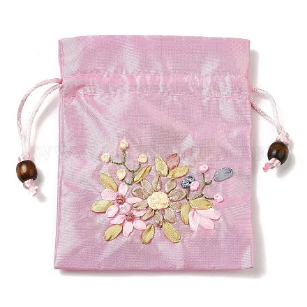 Pochettes d'emballage de bijoux en satin à motif floral PW-WG90050-08-1