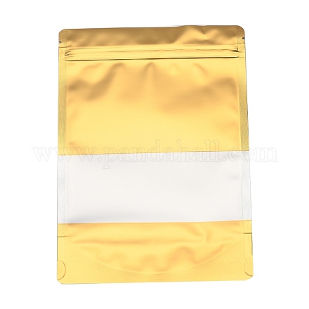 カラー印刷アルミホイルオープントップジップロックバッグ  食品保存袋  密封可能なポーチ  引き裂きノッチ付き保管包装用  長方形  ゴールド  23x16x0.2cm  インナー対策：14.5のCM  窓：16x6cm  片側の厚さ：4.7ミル（0.12mm） OPP-M002-05A-03-1