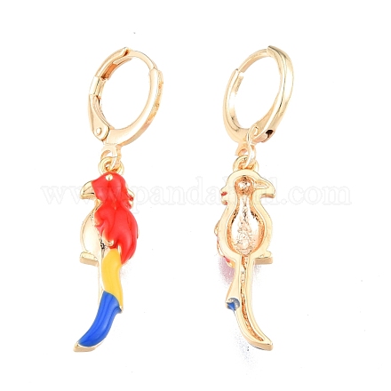 Colorful Enamel Parrot Dangle Leverback Earrings EJEW-N012-86-1
