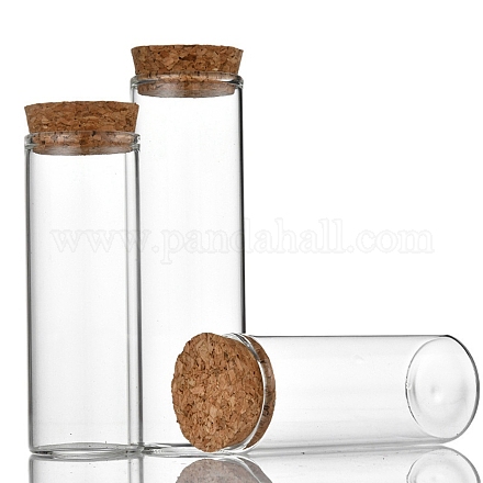 コラムガラス瓶ガラス瓶  木製のコルクと  ウィッシングボトル  ビーズの容器  透明  3.7x10cm  容量：80ml（2.71fl.oz） CON-WH0086-093C-1
