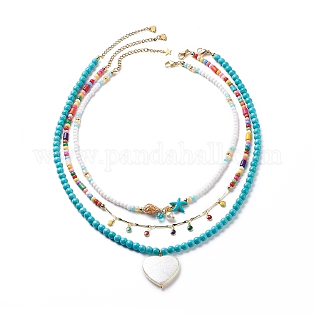 3 Uds. 3 uds. Conjunto de collares con colgante de esmalte y corazón acrílico y perlas de concha NJEW-JN04038-1