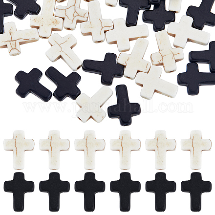 SUNNYCLUE 1 Box 100Pcs Cross Beads Bulk Black White Stone Cross Bead 16x12mm Synthetic Turquoise Gemstone Mini Small Pocket Crosses Easter Holiday Loose Spacer Beads for Jewelry Making Beading Kits TURQ-SC0001-18A-1